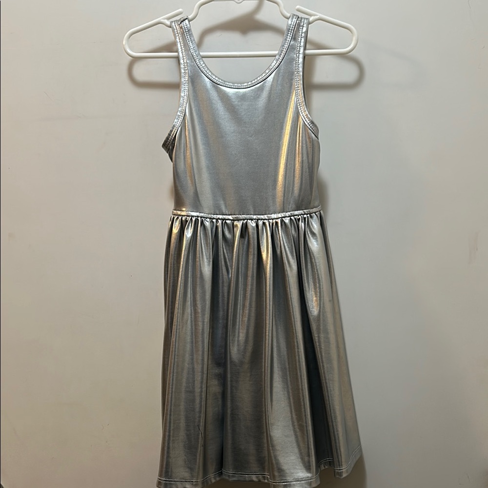 Pink Chicken Silver Shiny Metallic Scoop Neck Sundress Size 4Y